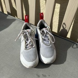 White and blue boys Nike air max cross trainers